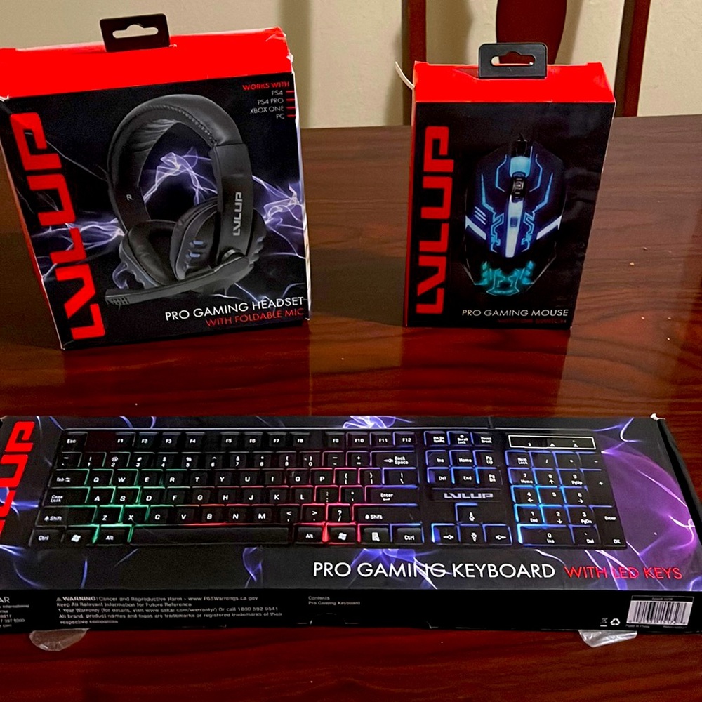 Pro gaming keyboard, pro gaming headset and pro gaming mouse. New!